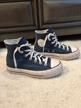 Converse Navy and White High-Top Platform Sneakers